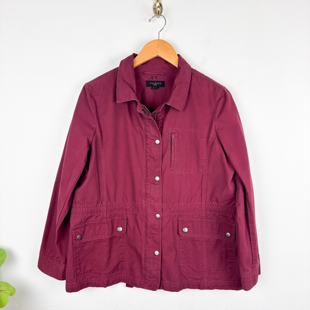 Talbots Women’s Red Twill Safari Jacket Sz Lp - Picture 3 of 8